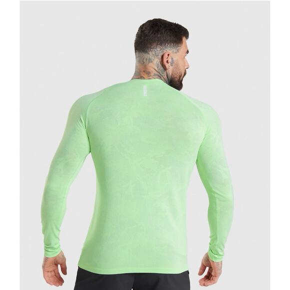 Gymshark Geo Seamless T-shirt Mens XL Neon Green Camo Texture Gym Workout NWOT - Picture 2 of 13